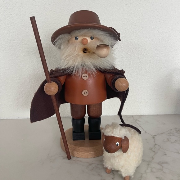 Wooden Shepherd Nutcracker with Sheep